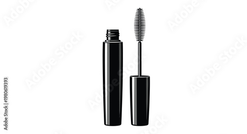 Classic mascara tube and wand, essential for enhancing eyelashes, adding volume and length for a dramatic or natural eye makeup look.