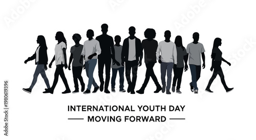 Group of diverse young people walking together for International Youth Day.
