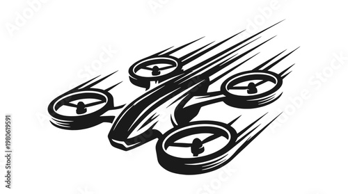 Racing Drone Vector Illustration with Speed Motion Lines, Futuristic Flying Technology Device Design