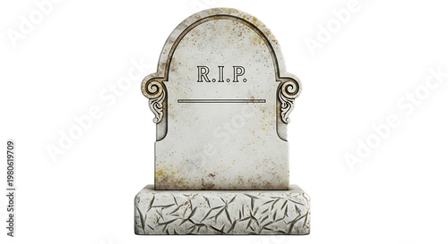 Weathered tombstone PNG with decorative stone arch, isolated on transparent background for spooky cemetery and Halloween themes