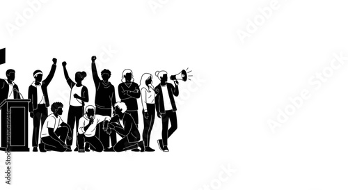 Diverse group of protesters demonstrating for social change.