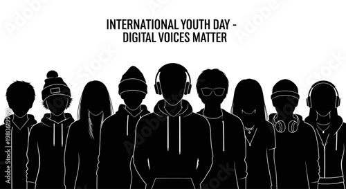 Silhouette illustration of diverse youth group for International Youth Day.