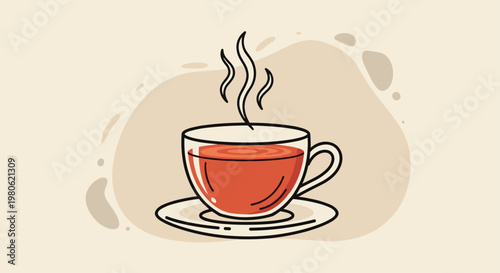 Steaming cup of hot tea on a saucer, evoking warmth, comfort, and relaxation, perfect for a cozy moment or a wellness break.