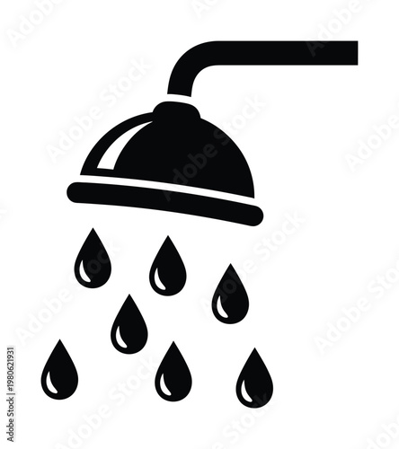 This vector shows a shower head with water drops falling in a simple design