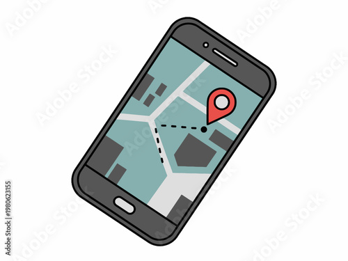 Smartphone displaying GPS navigation map with location pin icon