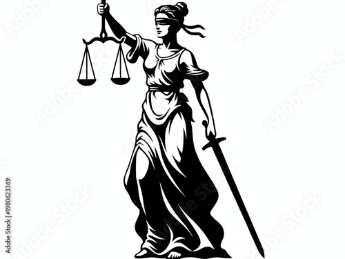 Lady Justice Holding Scales and Sword Vector Illustration