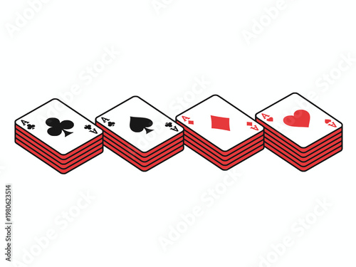 Four Aces Playing Cards Stacks Isometric Illustration on White