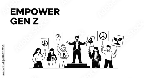 Group of diverse young people protesting with signs for social change.