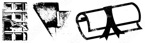 Halftone style vector of chocolate bar with knife, folded paper, and scroll document,, graphic design elements, isolated foreground.