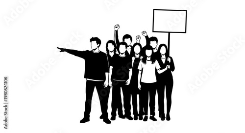 Group of young protesters holding a blank sign.
