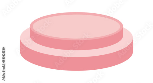 Round, two-tiered pink pedestal or display stand, ideal for showcasing beauty products, jewelry, or small decorative items with elegance.