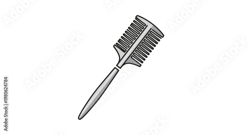 Illustration of a specialized hair thinning comb with double-sided blades, used for precise hair cutting and texturizing, professional salon tool.