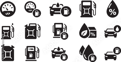 Fuel Efficiency Icons for Car and Gas Station Symbols