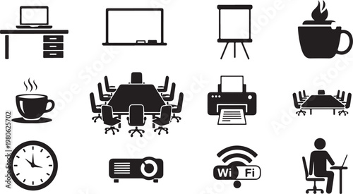 Office icons and symbols for business and productivity needs