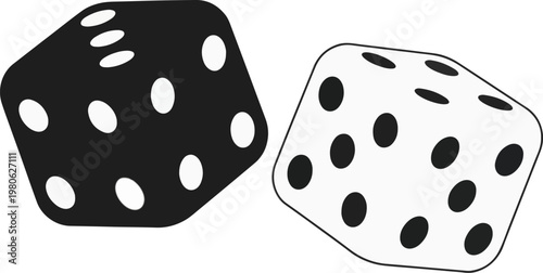 Pair of black and white dice floating on white background