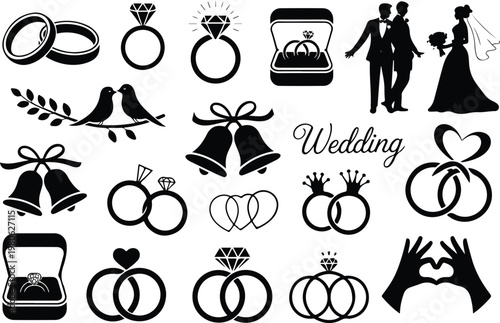 Wedding Essentials: A collection of meticulously designed silhouettes encapsulates the essence of matrimonial celebration, featuring iconic symbols of commitment, love, and union. 