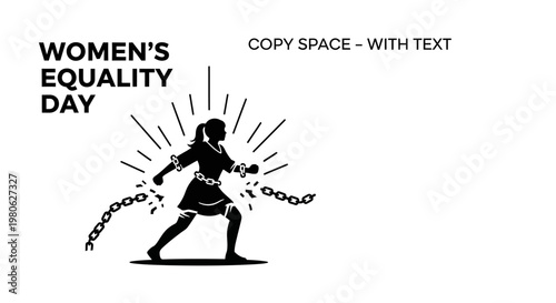 Silhouette of a woman breaking chains symbolizing Women Equality Day.