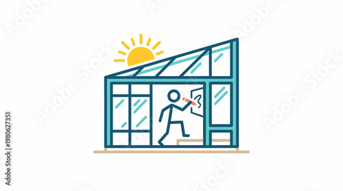 Person Painting Inside a Modern Greenhouse with Sunny Sky