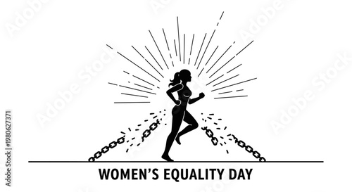 Silhouette of a woman breaking chains for Women Equality Day.