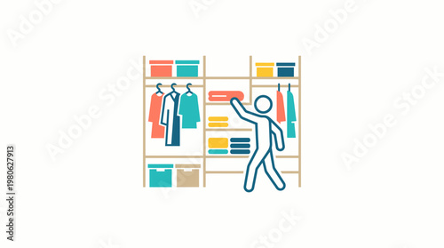 Person Reaching for Clothing in a Modern Closet