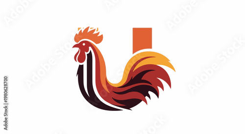 Stylized rooster and U shape in warm fiery colors