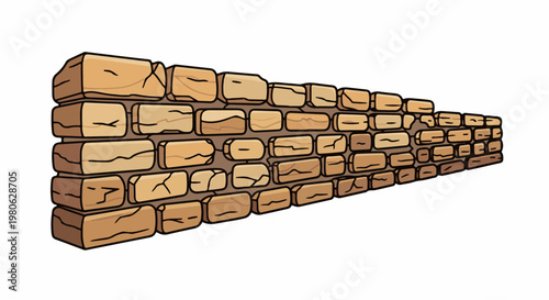 Cartoon-style ancient stone wall, extending to the right, with rough texture