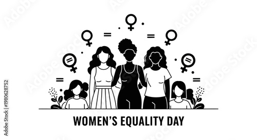 Diverse group of women celebrating Women Equality Day illustration.