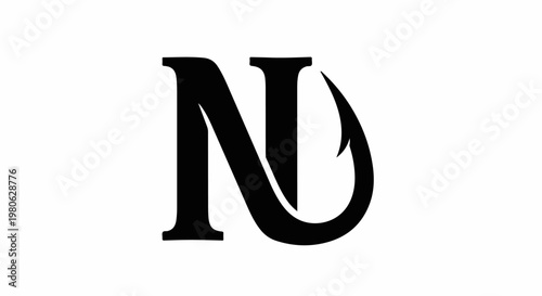 Stylized black letter N with a fishing hook accent