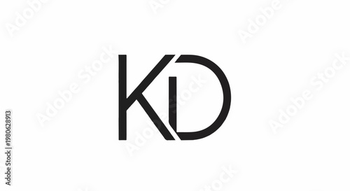 Bold, black, modern, abstract initials "KD" on a white background