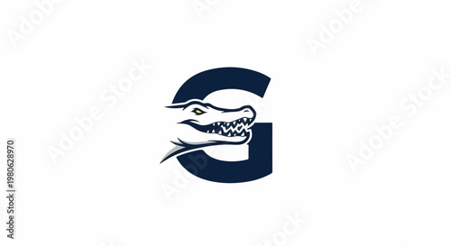 Fierce alligator head emerging from a bold, dark blue letter G