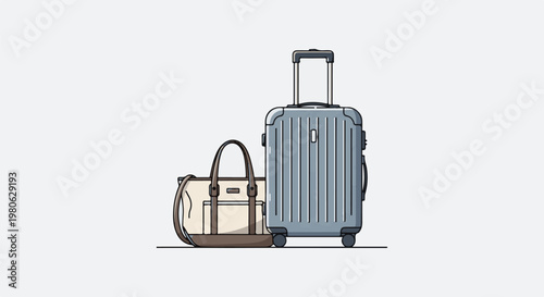 Two pieces of luggage, a rolling suitcase and a duffel bag, stand ready