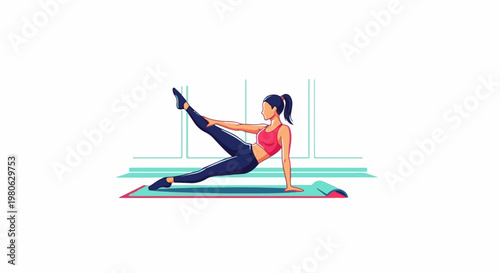 Woman in pink top and blue leggings doing a side plank yoga pose