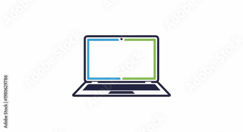 A simple illustration of an open laptop with a colored border on its screen