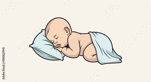A peaceful baby sleeping on a light blue pillow
