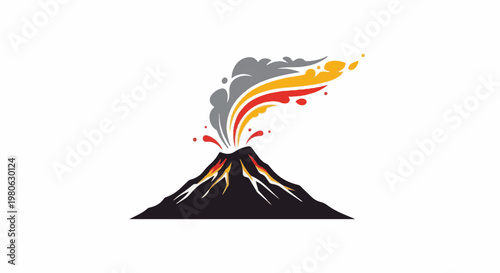 Stylized volcano erupting with colorful smoke and lava streams