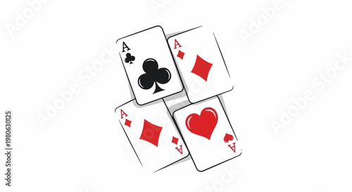 Four aces scattered, showing clubs, diamonds, and hearts suits