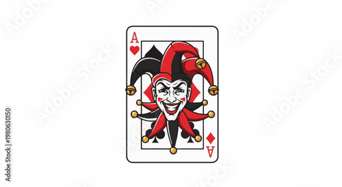 A cartoon-style joker aces playing card with a grinning face