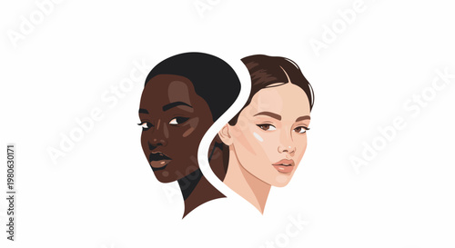 Two women's faces, one dark-skinned, one fair, side-by-side