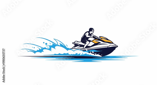 A person rides a fast jet ski creating a splash on the water