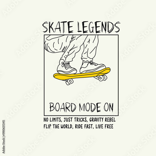 Skate legends Board mode on hand drawn outline skate graphic tee