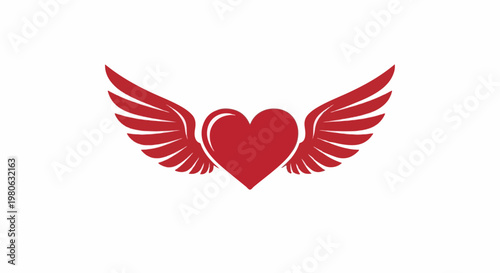 Stylized red heart with outstretched wings against a white background