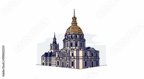 Grand domed building with flanking towers and classical architectural elements
