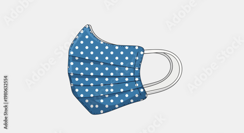 Blue polka dot face mask with pleats and white ear loops