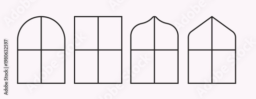 Different architectural window designs with unique shapes and styles
