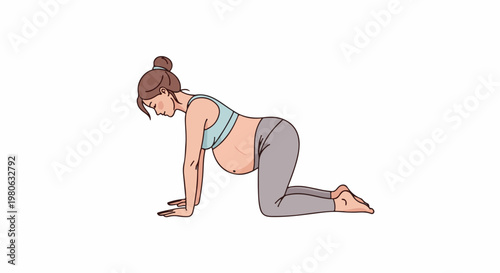 Pregnant woman on hands and knees in yoga pose