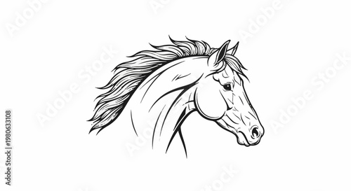 Stylized black and white illustration of a horse's head in profile