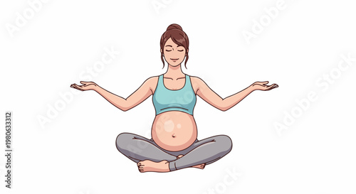 Pregnant woman meditating in a lotus pose, arms outstretched