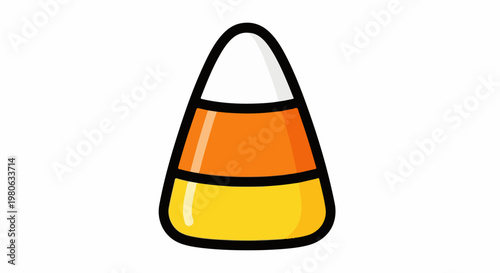 Cartoon candy corn, a sweet treat with white, orange, and yellow layers