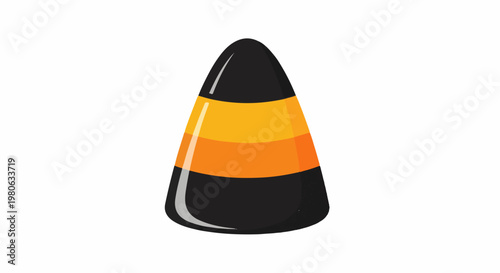 A single candy corn with black and orange stripes on white