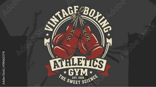 Vintage Boxing Athletics Gym Logo Design with Red Gloves.